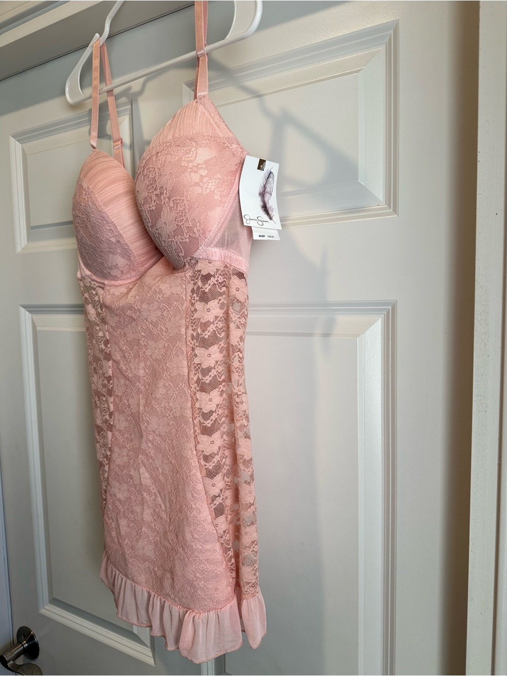 Pink Lace Slip Nightgown  with Ruffle Hem